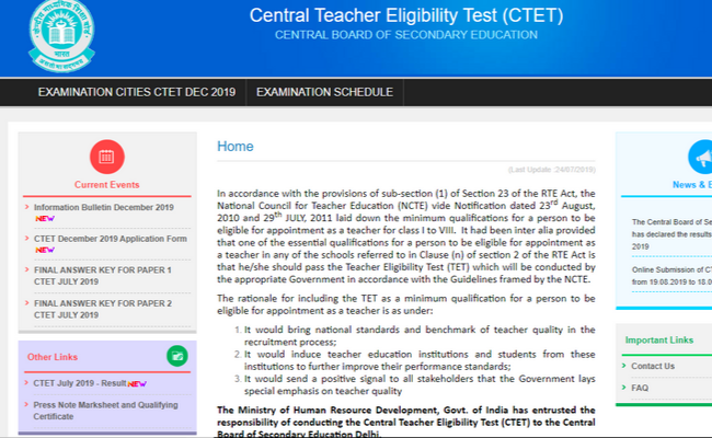 CBSE CTET 2019 Registration