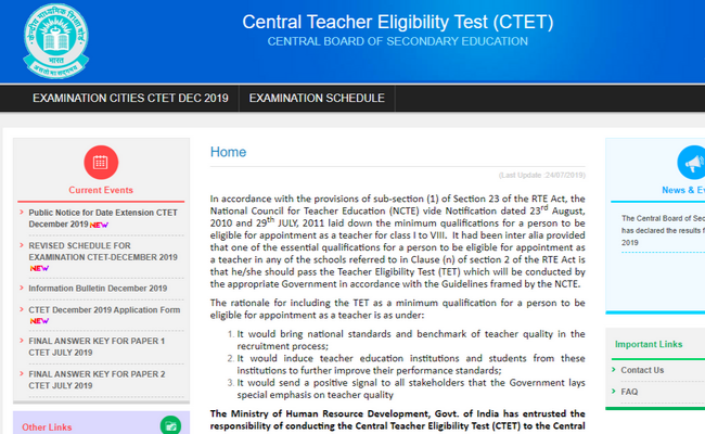 CTET 2019 Registration Date Extended