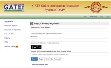 GATE 2020 Online Application