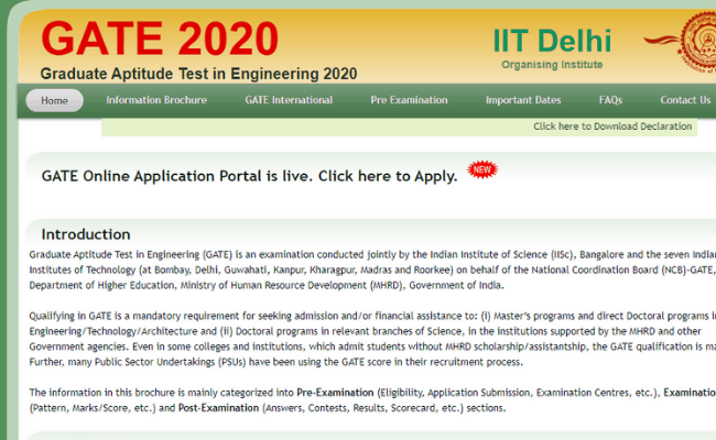 GATE 2020 Registration for J&K Students