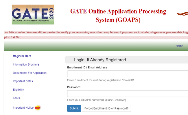 Gate 2020 Registration Date