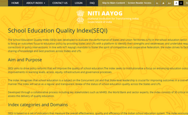 NITI Aayog School Education Quality Index Report