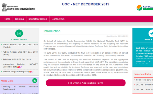 NTA UGC NET 2019 Exam Application Fees