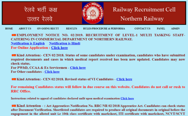 RRC MTS Recruitment 2019