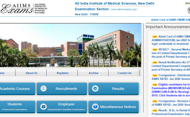 AIIMS DM or MCh or MD Jan 2020 Admit Card