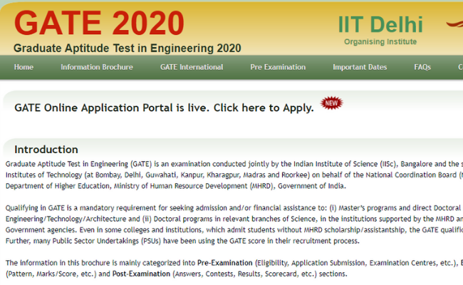 GATE 2020 Application Dates