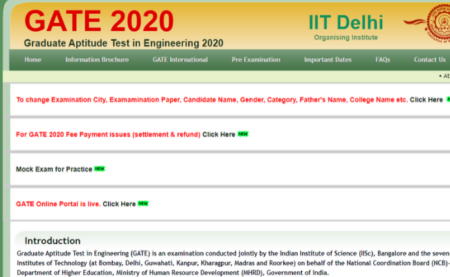 GATE 2020 Correction Window for Examination City 