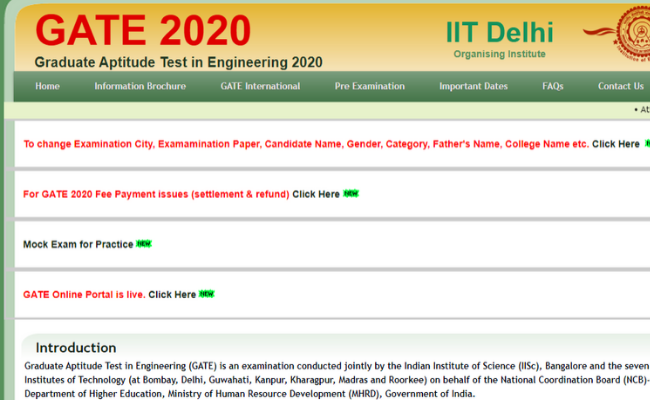 GATE 2020 Correction Window for Examination City