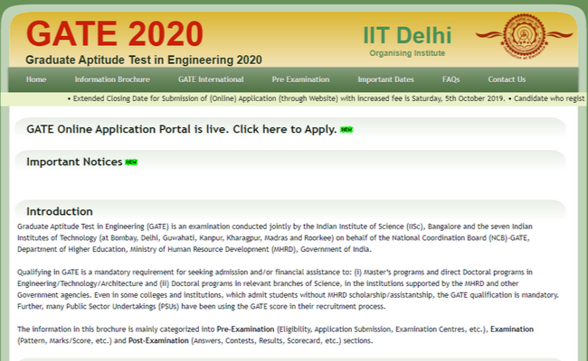 GATE 2020 Exam Schedule