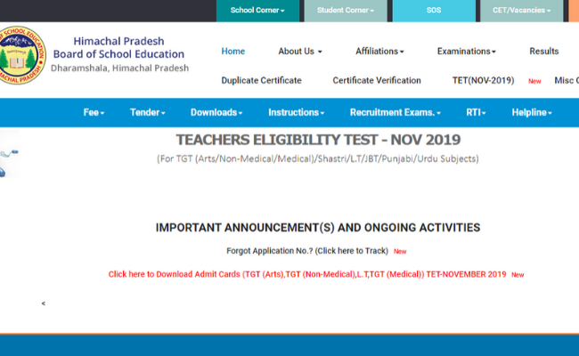 HP TET Admit Card 2019