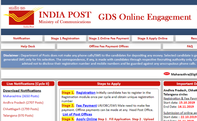 Maharashtra Postal Circle Recruitment 2019