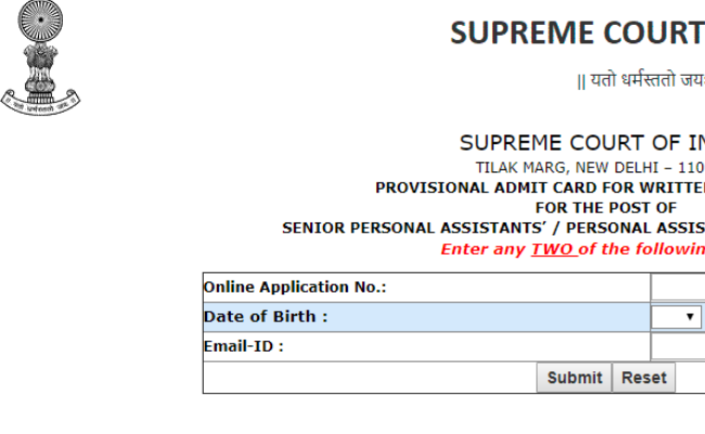 Supreme Court Personal Assistant & Sr Personal Assistant Admit Card 2019