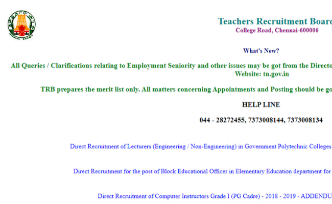 TN TRB Recruitment 2019