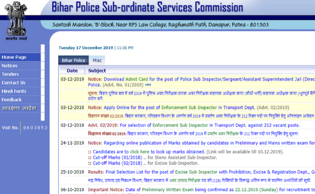 BPSSC SI Admit Card 2019