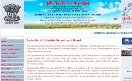 ICAR NET 2019 Admit Card