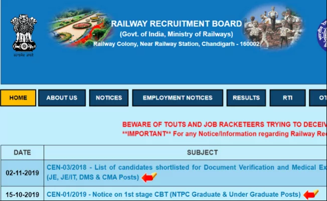 RRB NTPC Application Status 2019