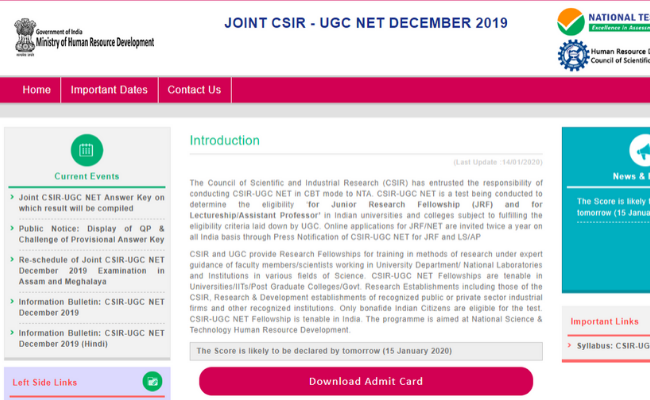 CSIR NET Result 2019