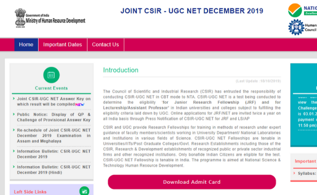 CSIR NET result 2019