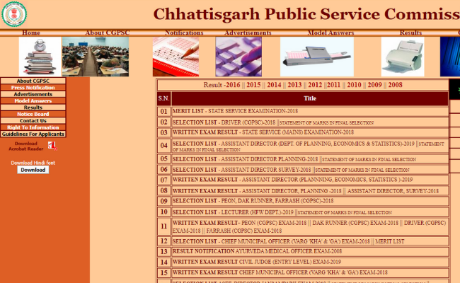 Chhattisgarh CGPSC Result 2018