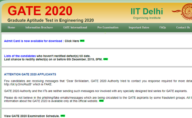 GATE 2020 Admit Card