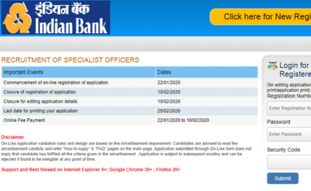 Indian Bank Recruitment 2020: Apply Online for 138 Specialist Officer ...