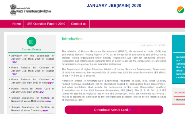 JEE Main January 2020 Answer Key