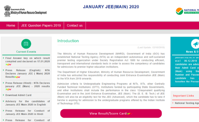 JEE Main January Final Answer Key 2020