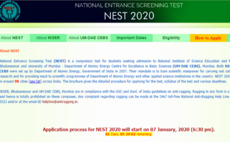 NEST 2020 Application process 