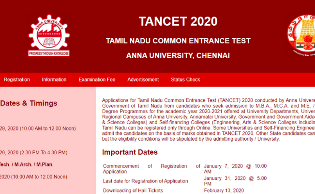 TANCET 2020 Exam Pattern