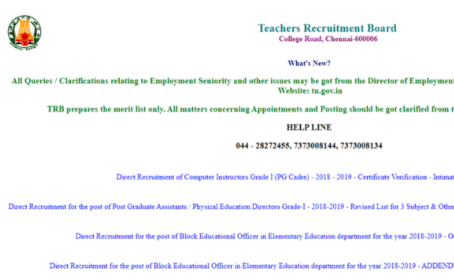 TN TRB PG Assistant 2019 Provisional Selection List